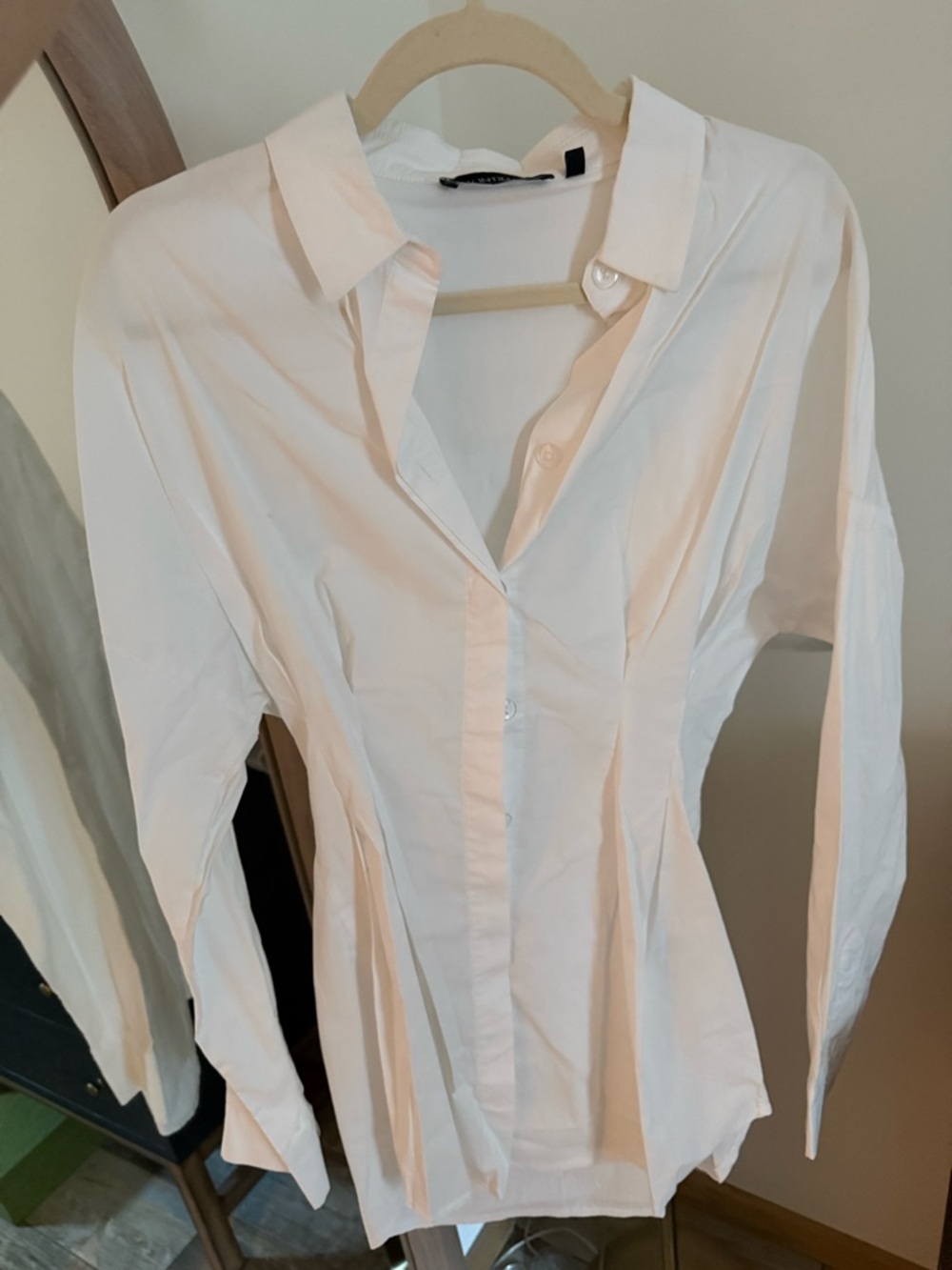 Crisp White Button-Down Shirt with Tailored Seams